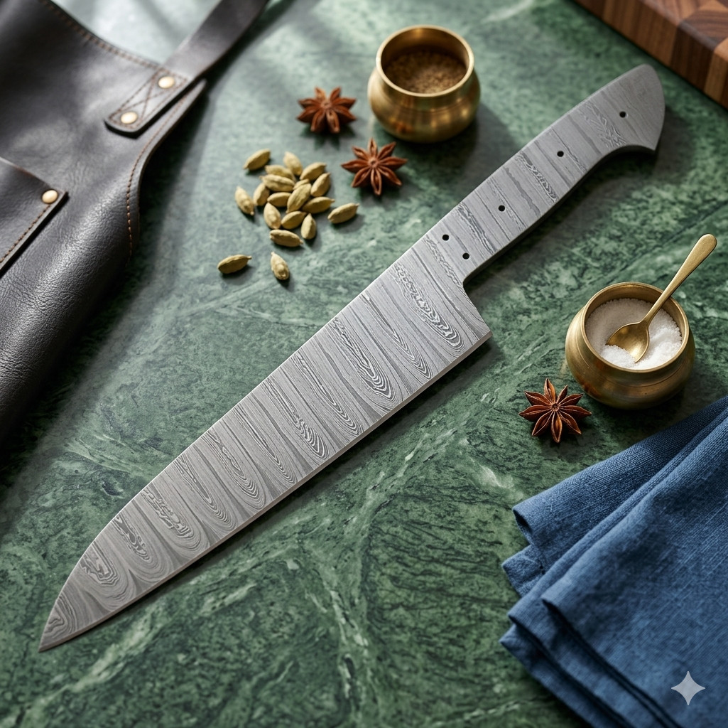 Damascus Chef Knife Blank Full Tang 10 inches Blade Japanese Style