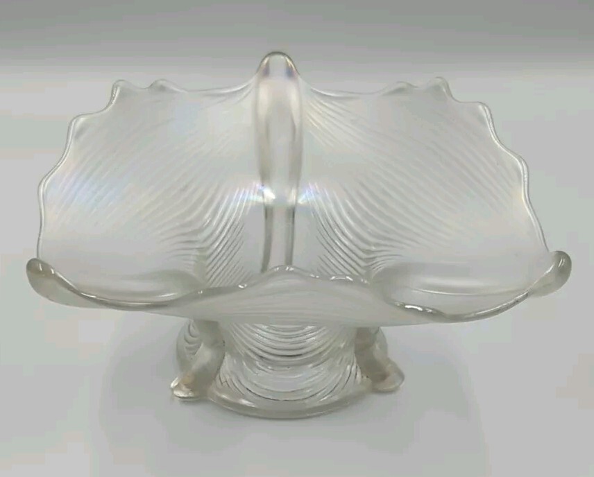 Vintage Northwood Clear Iridescent Glass Drapery Candy Dish