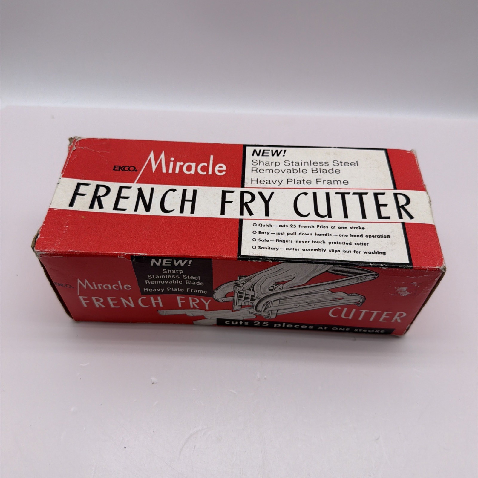 Vintage Ekco Miracle French Fry Cutter T-5 Stainless Steel Blades Original Box