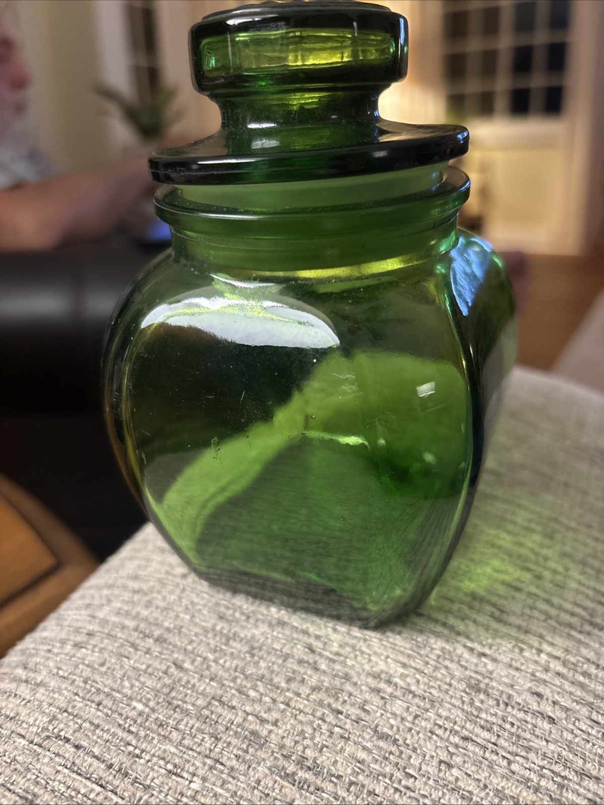 Vintage Wheaton Emerald Green Glass Canister Container Jar  with Lid EUC MCM