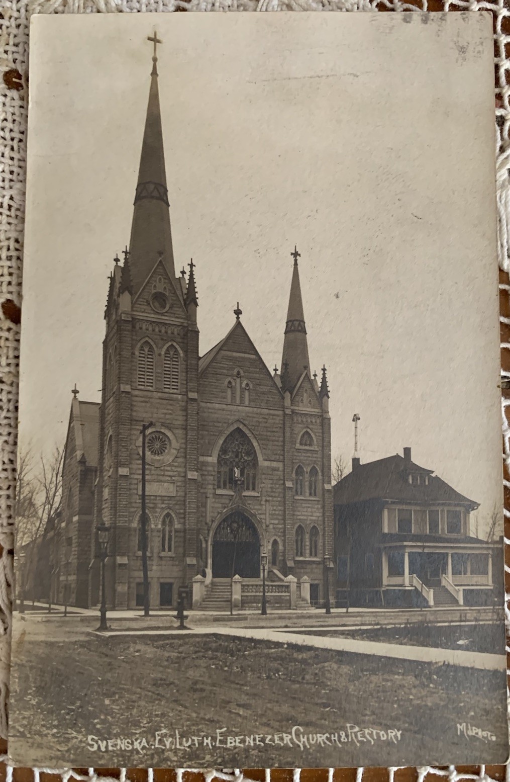 RPPC Photo Postcard 1909 Svenska Evangelical Lutheran Ebenezzer Church & Rectory