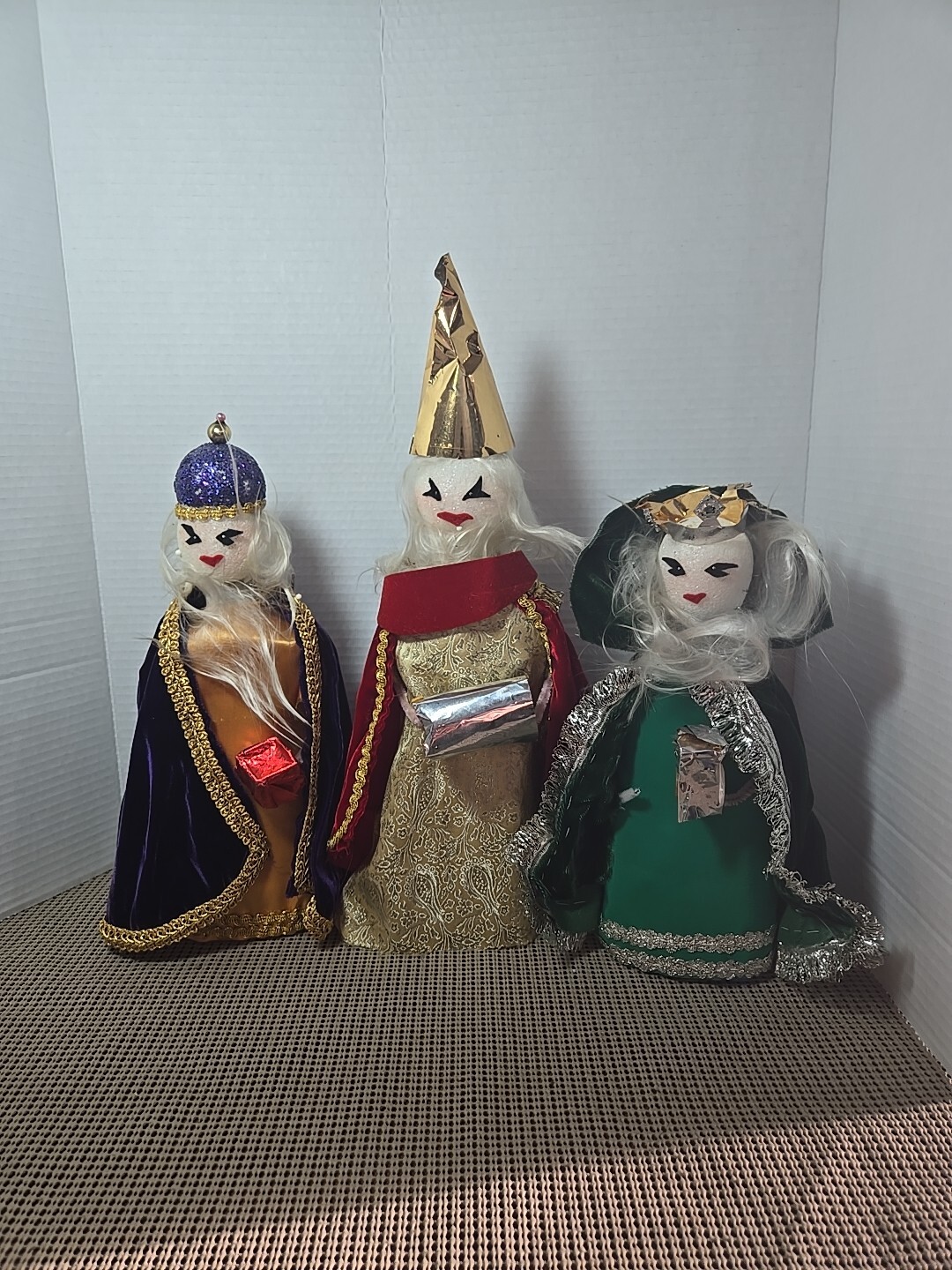 MCM Christmas Wise Men Bottle Art Kitsch Set 3 Handmade Vintage 1960s
