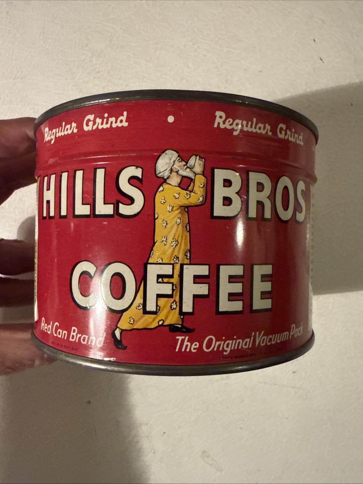 Vintage 1940s Hills Bros 1lb Coffee Can Unopened NOS Full Key Wind Sealed Tin