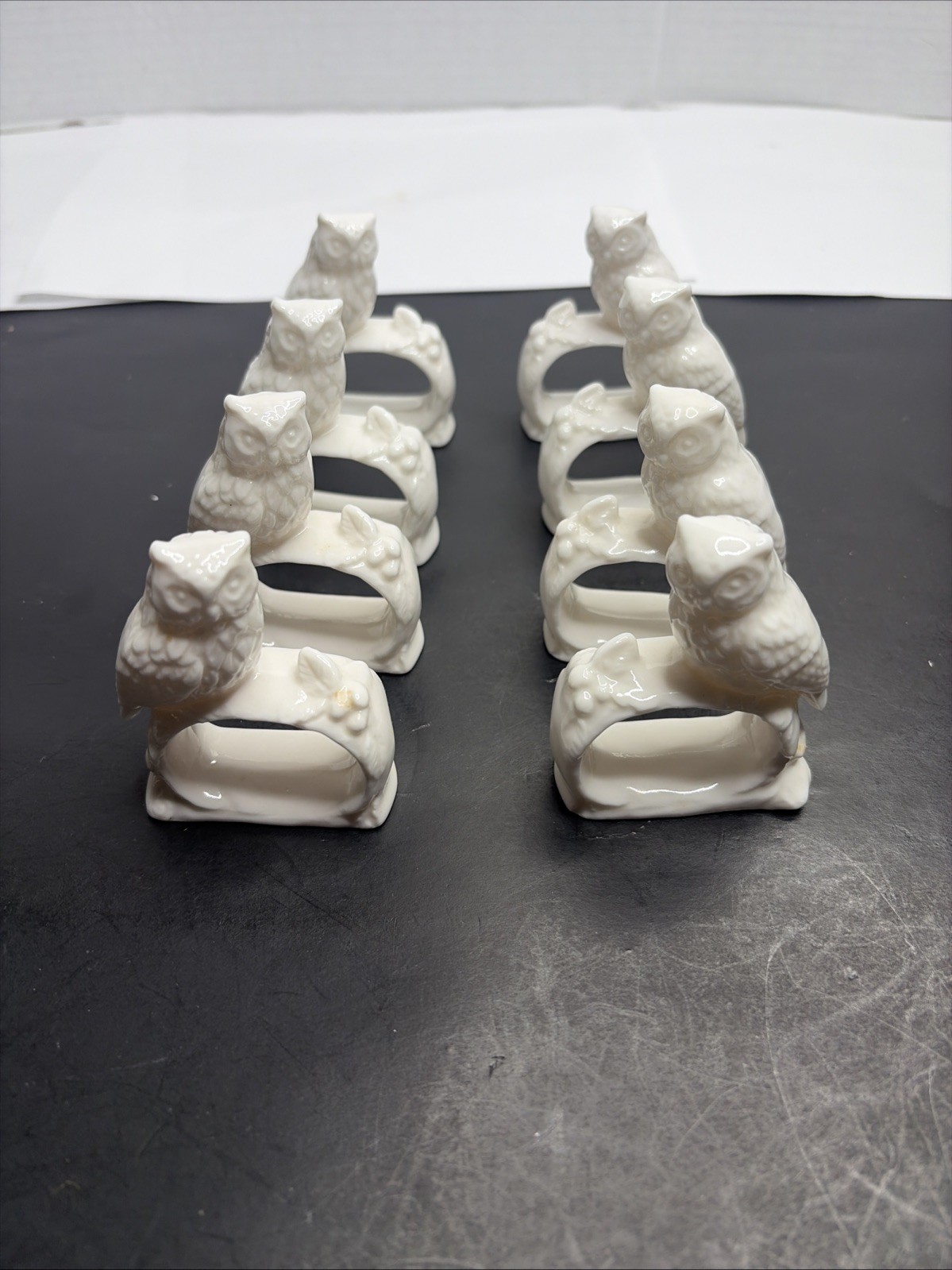 8 Vintage Fine Porcelain Owl Napkin Rings made in Japan