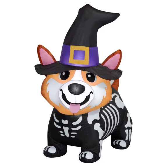 Skeleton Corgi Airblown Yard Inflatable, Multicolor, 3.5', Halloween