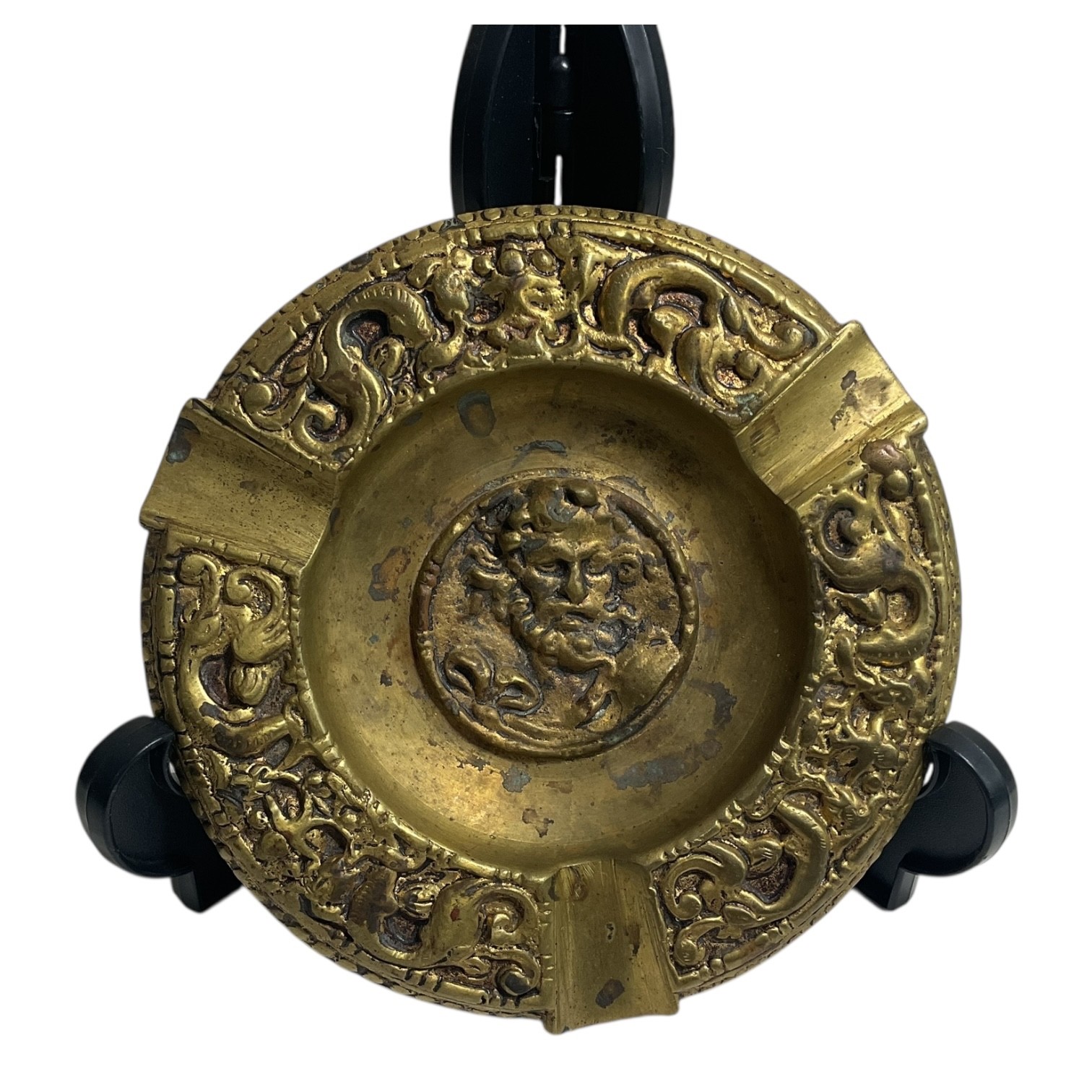 Vintage Spanish Brass Ashtray Classical Greco Roman Figural Relief 5.5”