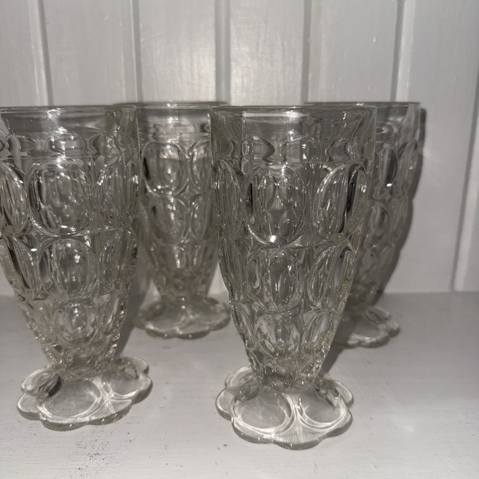 VTG JEANNETTE THUMBPRINT FOOTED MILKSHAKE GLASSES Set of 4