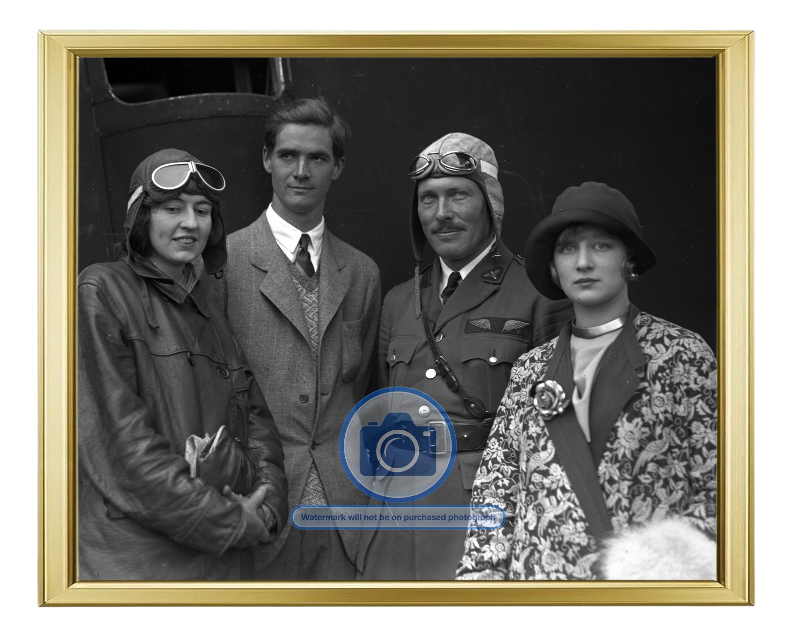 AVIATION PIONEERS CARLINE STOVALL HUGHES TURNER 1928 8X10 GOLD FRAMED PHOTO