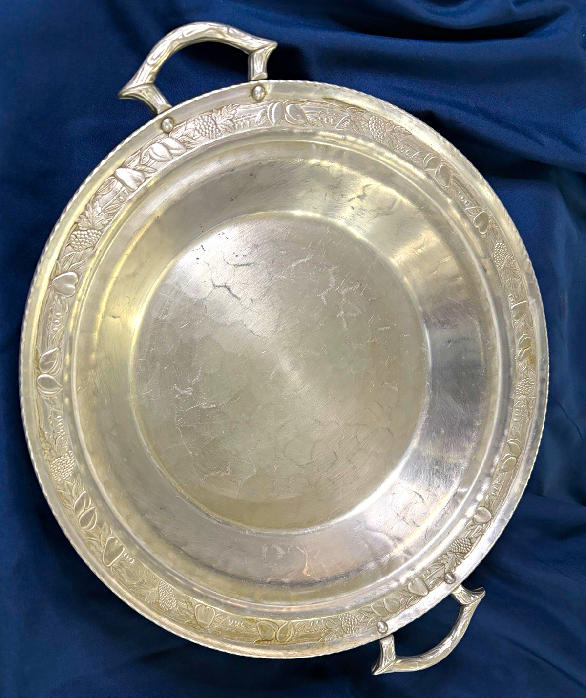 Vintage Everlast Forged Aluminum Serving Bowl Tray #1152 Flower Fruit Handles 