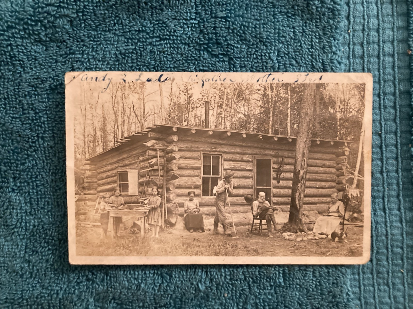 RPPC Boy River Cass Co Minnesota Log Cabin Family Posted 1913 Scrapbook Find