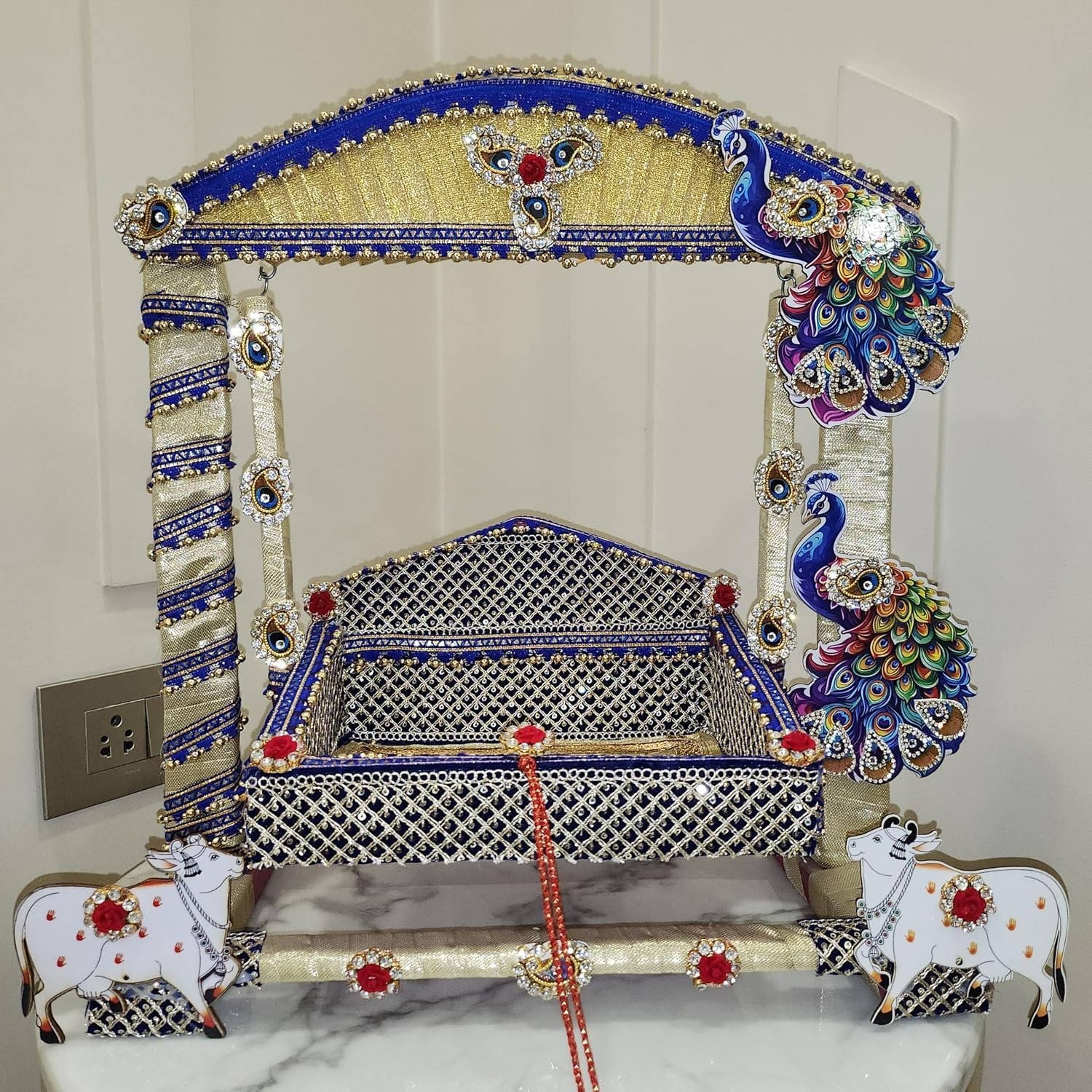 Meenakari Singhasan Jhoola Swing Palana Laddu Bal Gopal Krishna Thakur Ji Idol