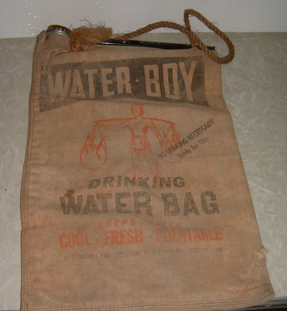 Vintage 1946 Canvas Water Boy Drinking Water Bag With Indian Brave w/ Gold Cap
