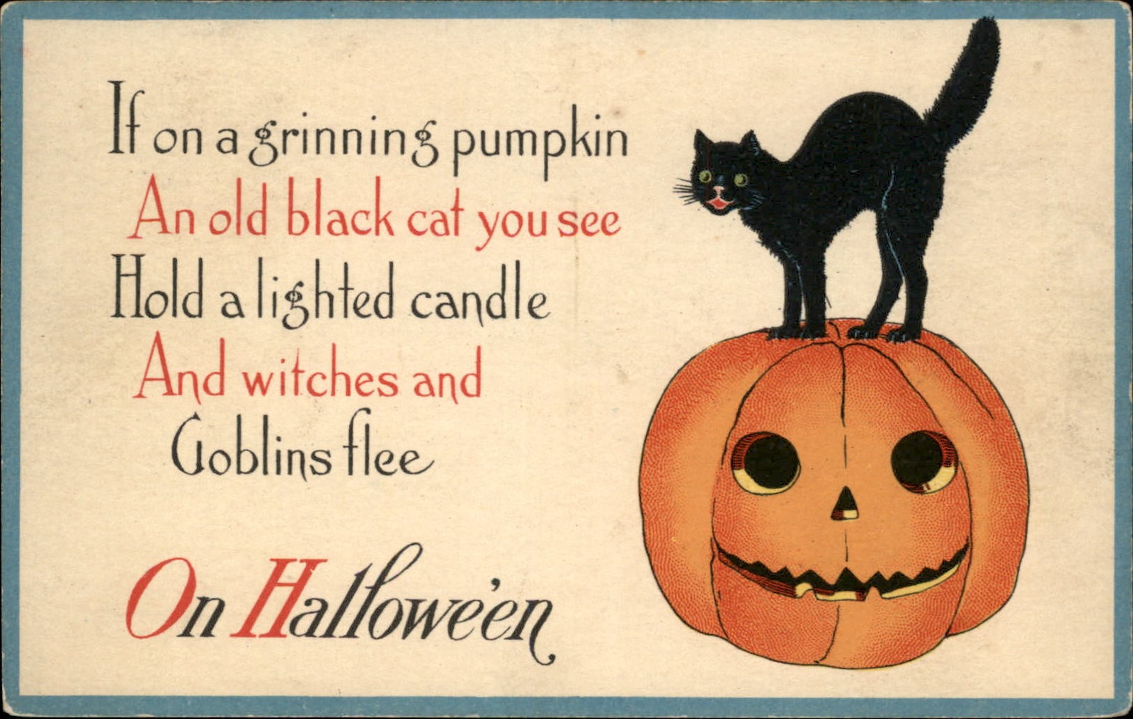 Halloween black cat on pumpkin Series 28 c1900s-10s Vintage Postcard bhn