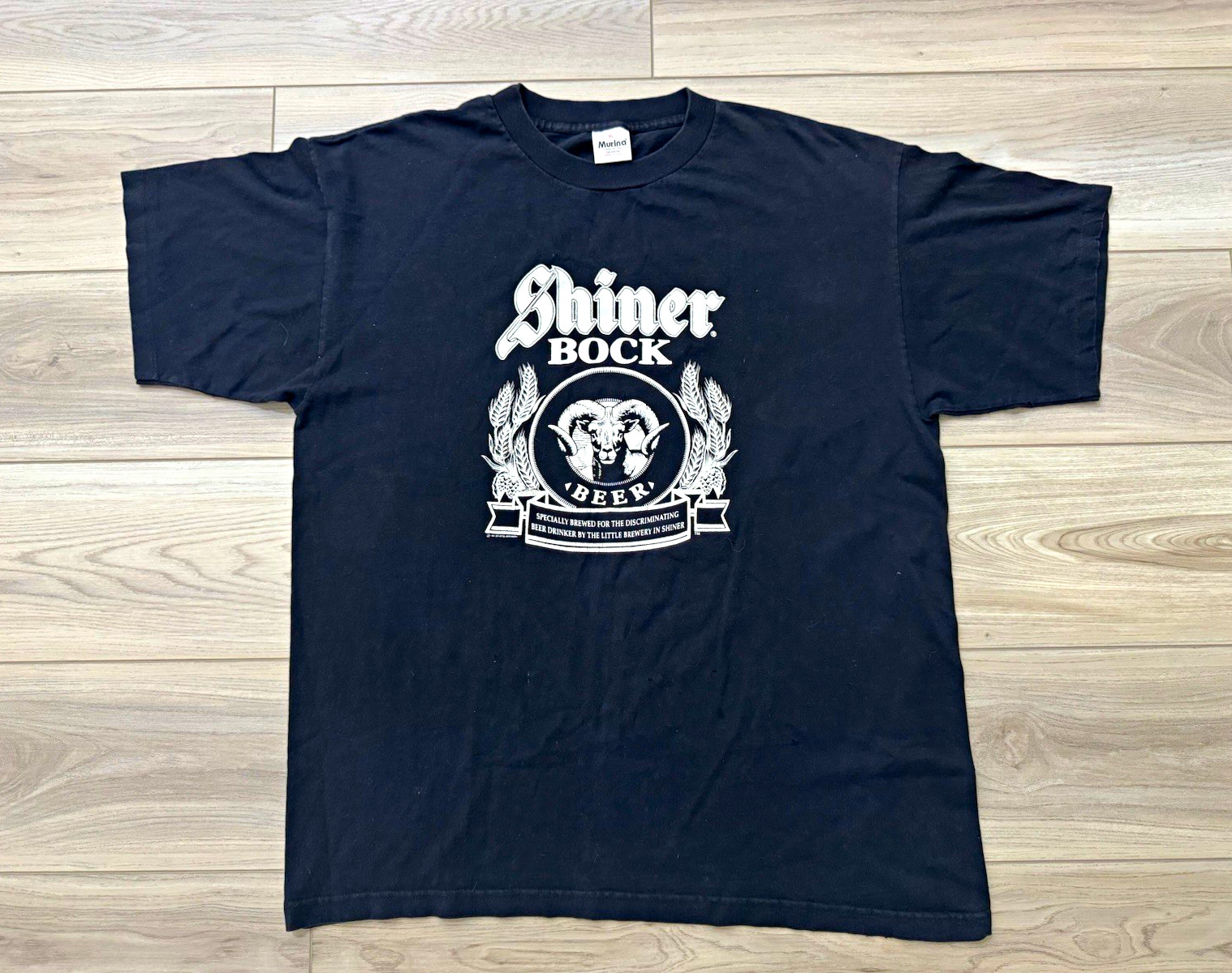 Vintage 1991 Shiner Bock Beer TShirt Murina Made in USA XL Black Ram Brewery Tee