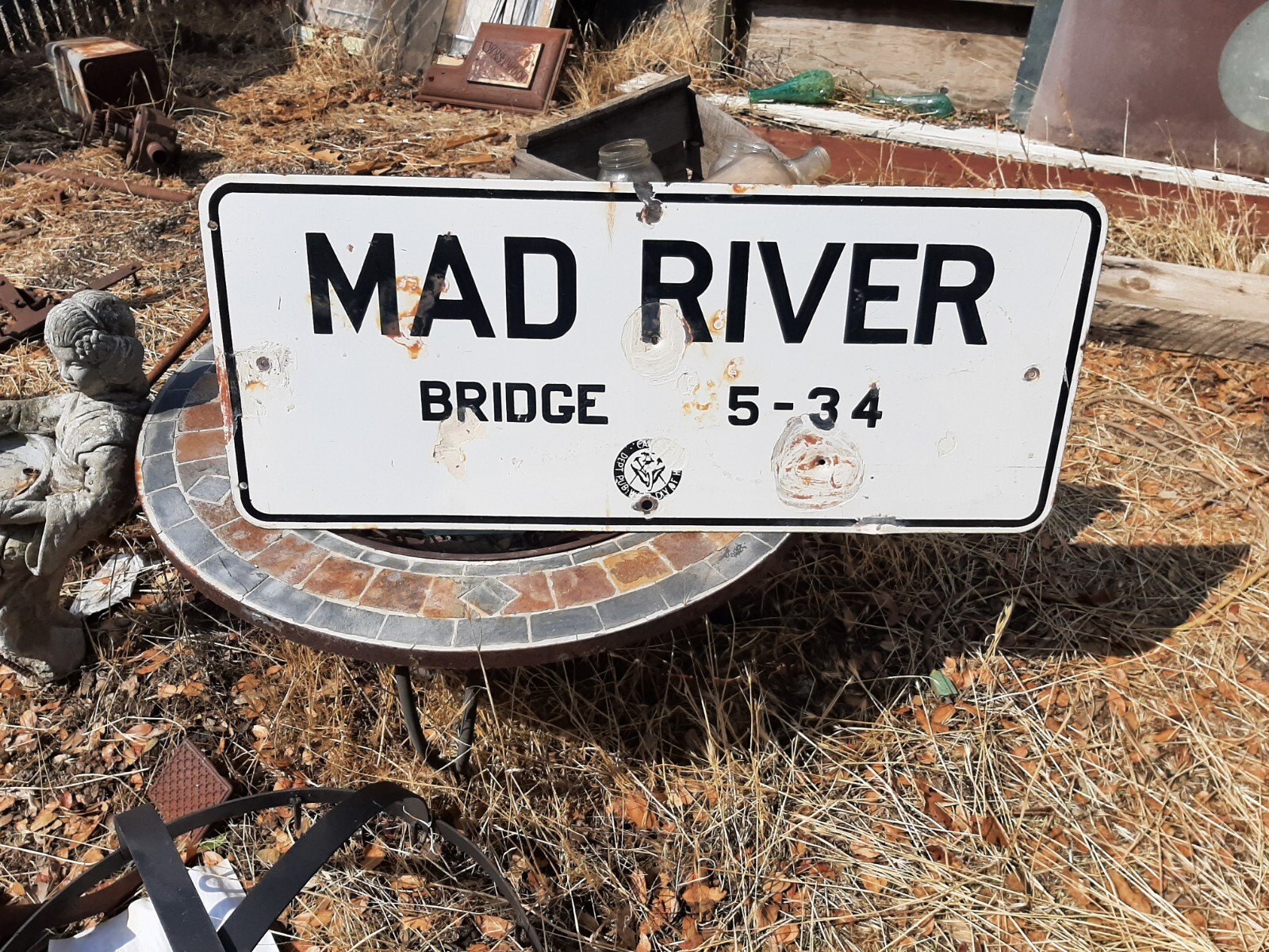California Mad River Bridge Vintage Porcelian Sign