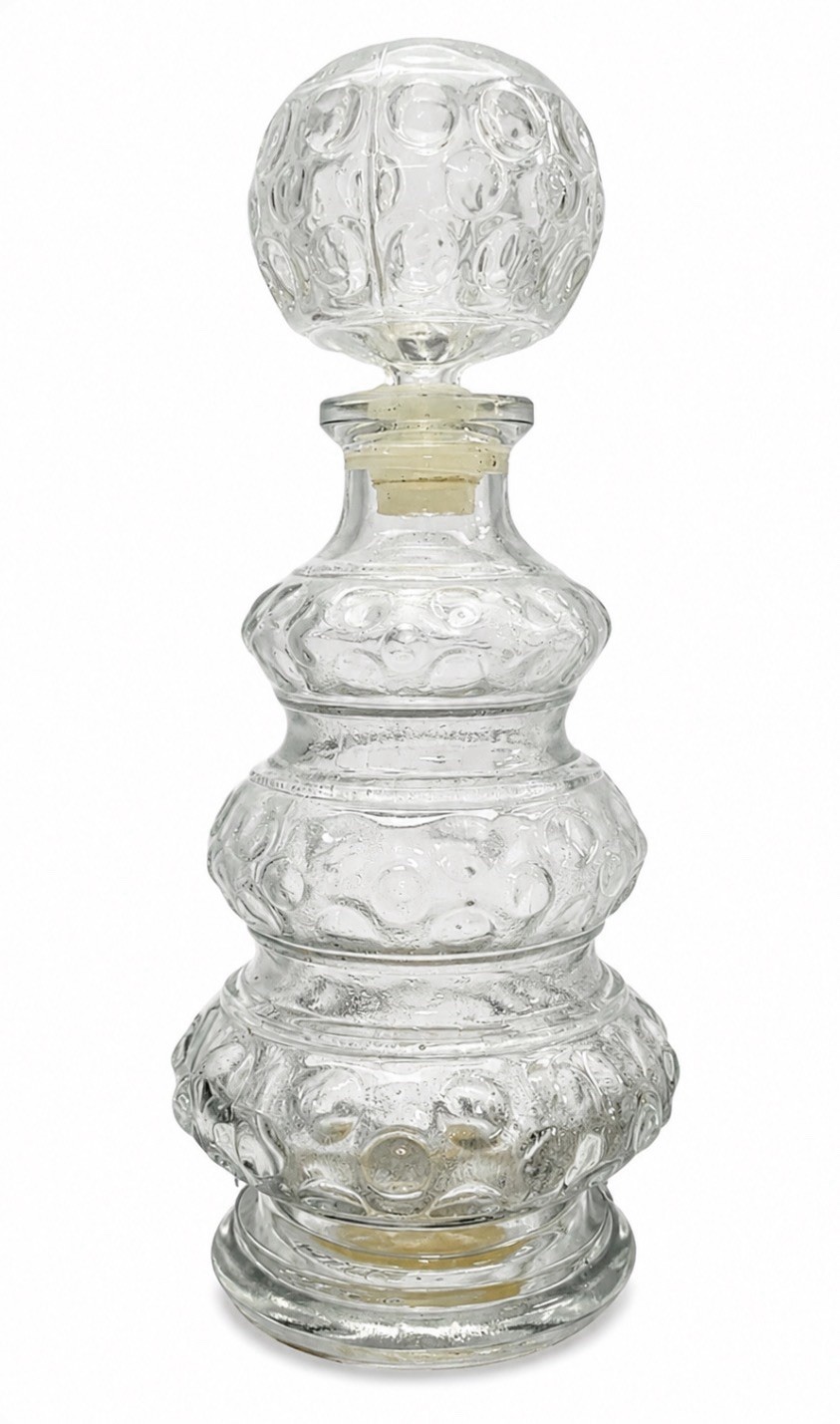 Vintage 1970s Merle Norman Bath Oil Decanter Clear Glass Hobnail Design