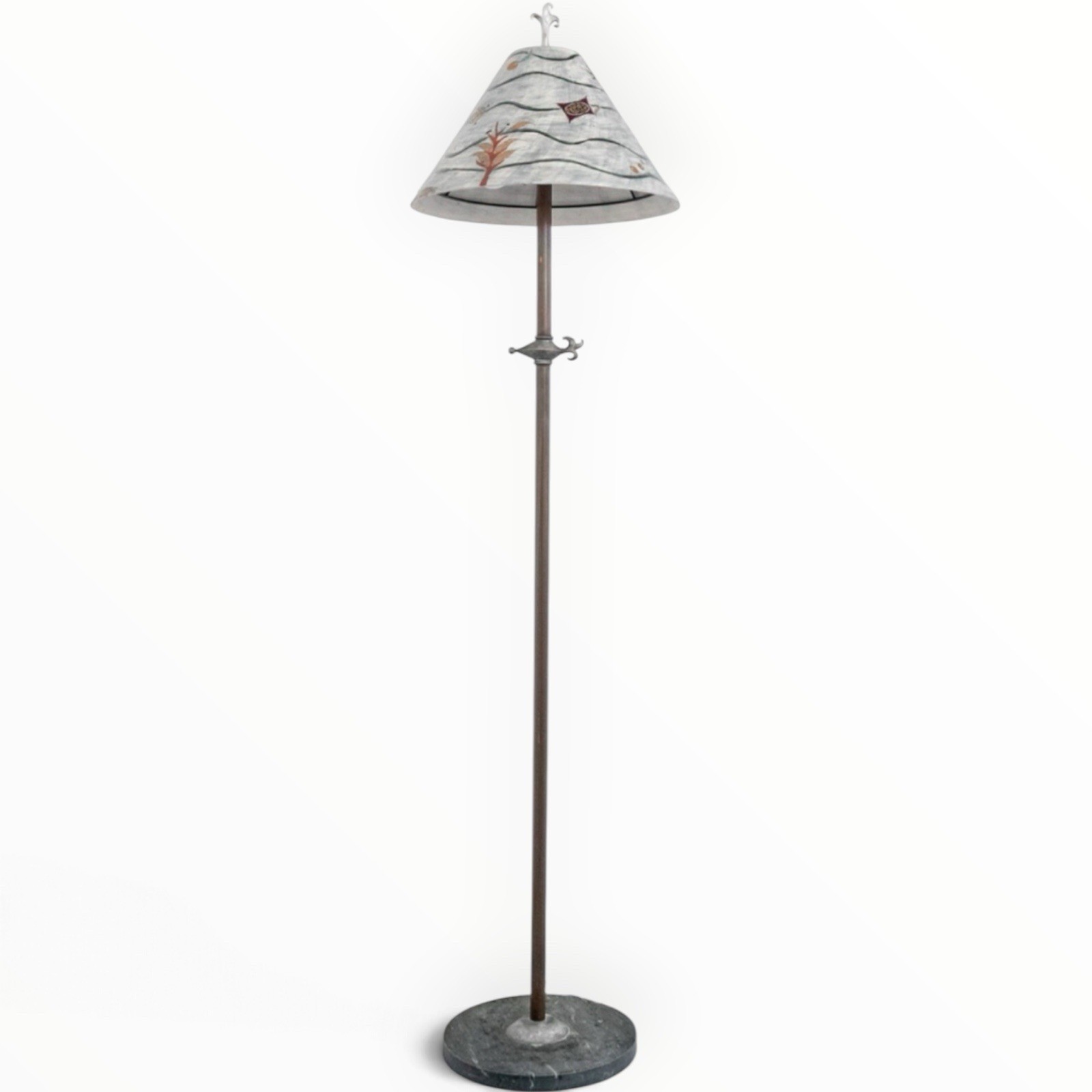 Vintage 1993 JANNA UGONE Copper Floor Lamp Hand Painted Ceramic Shade & Finial