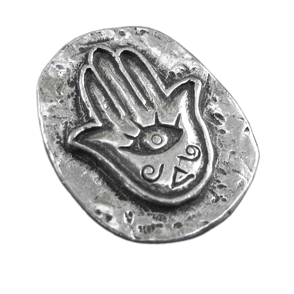 Hamsa Hand Pocket Stone Pewter Amulet Worry Protection Evil Eye Charm NEW