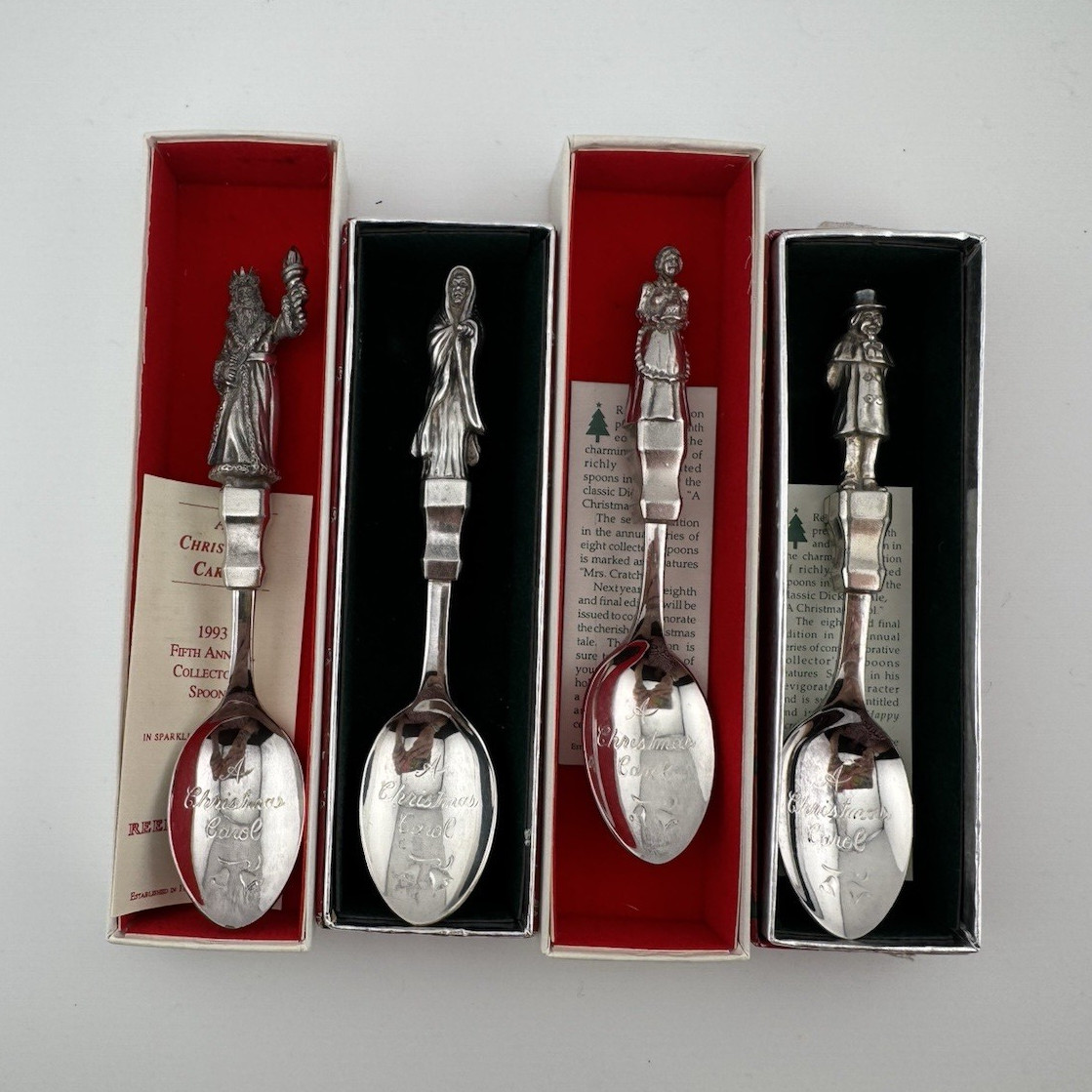 Reed & Barton A Christmas Carol Silverplate Collectible Spoon Lot of 8 w/ Boxes