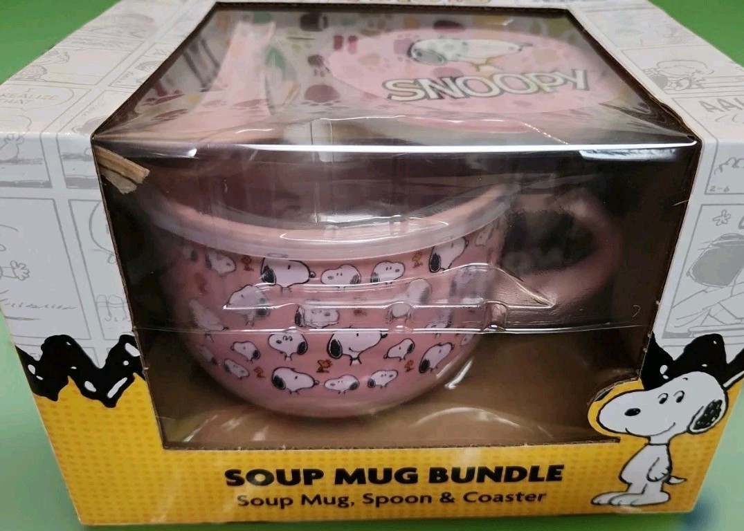 Peanuts Snoopy & Woodstock Soup Mug Bundle With Vented Lid 24 Oz 
