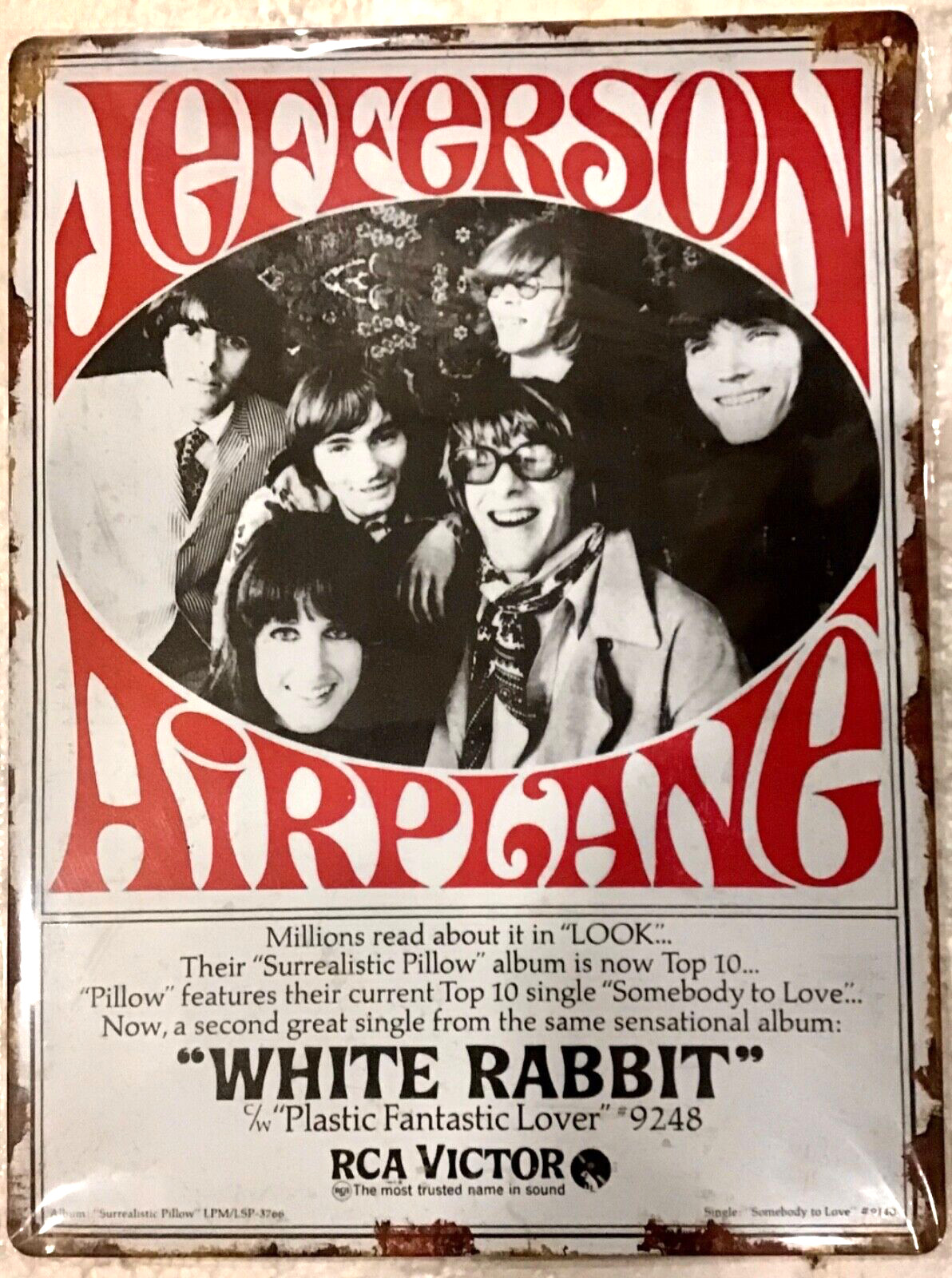 FREE SHIPPING BUY or make OFFER B4 it’s SOLD Jefferson airplane 12x16 TIN SIGN