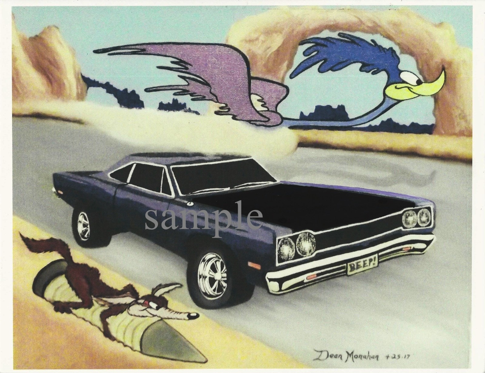 ROAD RUNNER PLYMOUTH 1969 CAR ART  8 1/2 X 11 MATTE FINISH PRINT FROM PAINTING