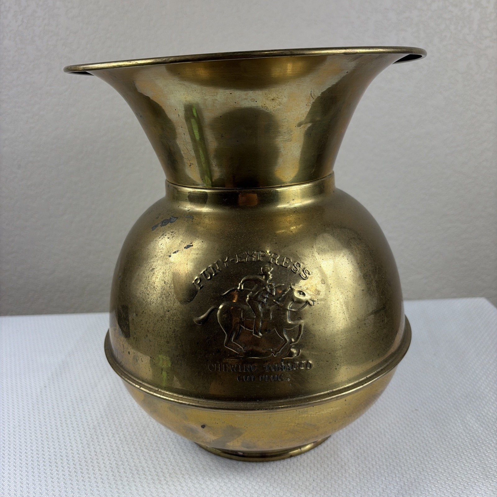 VTG Large Brass & Copper Spittoon Pony Express Cut Plug Chewing Tobacco 10\
