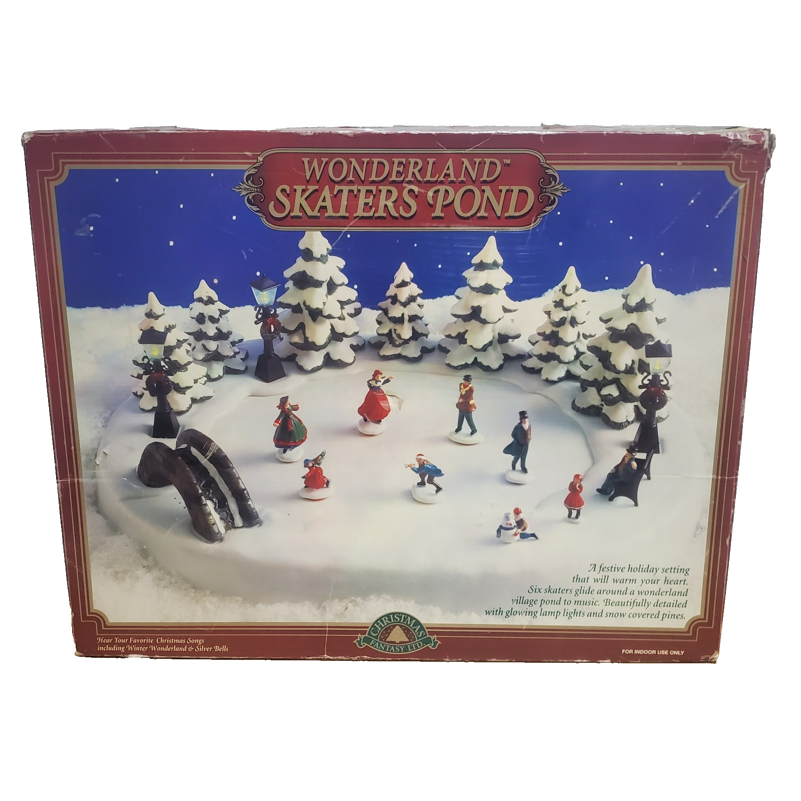 Vintage 1996 Wonderland Skaters Pond Christmas Fantasy Musical Lighted Animated