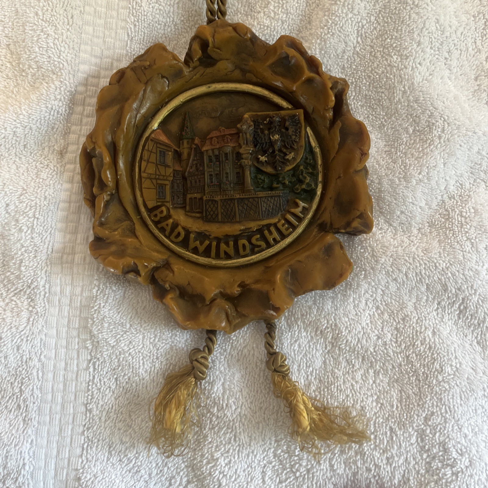 Vintage German Wax Folk Art Badwindsheim Germany Wall Plaque          h5