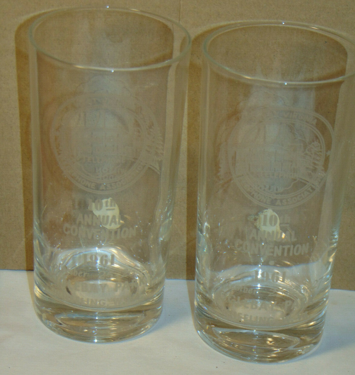 2 UNUSED VINTAGE 1961 \'WEST VIRGINIA TELEPHONE ASSOCIATION\' GLASSES MADE IN WV