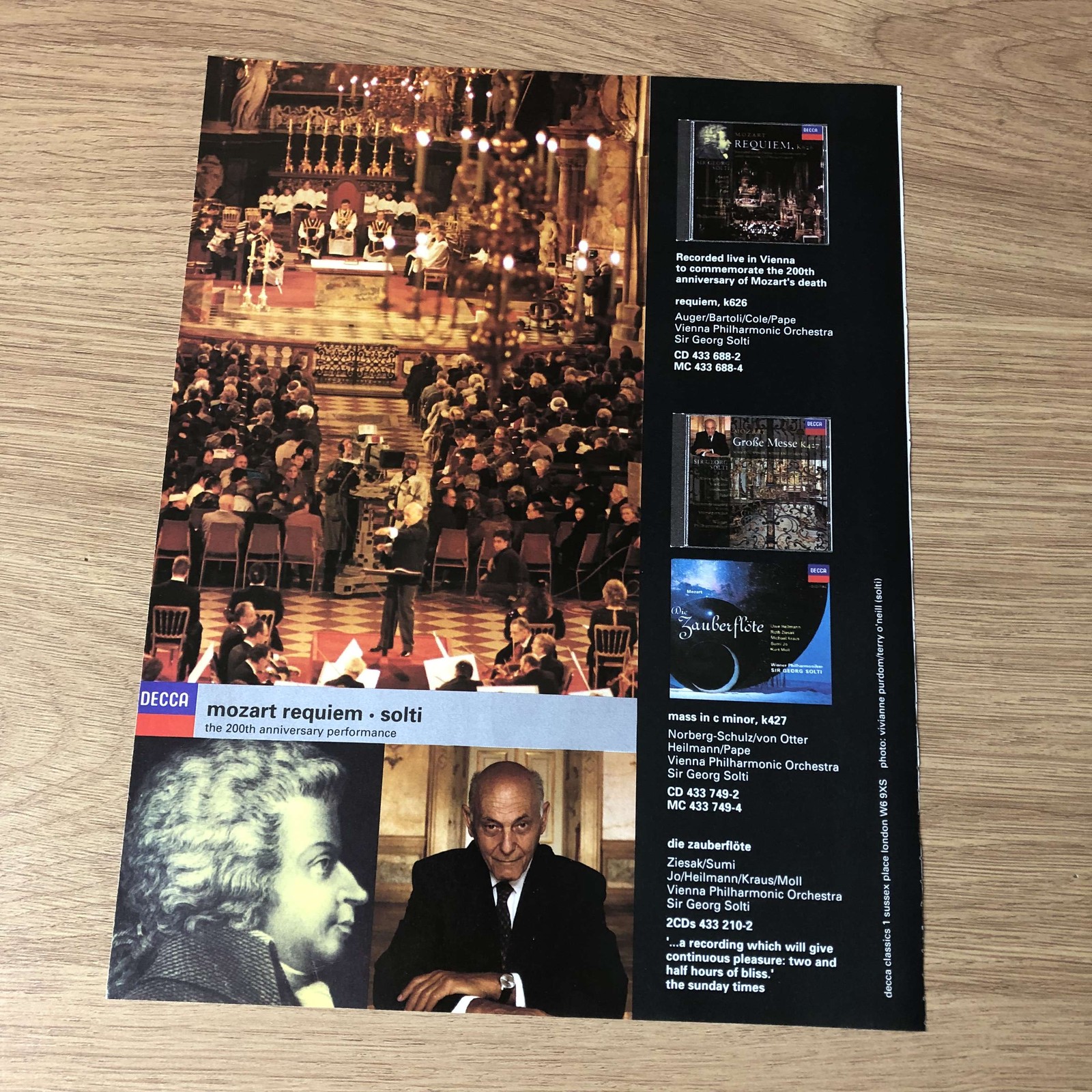 GRAM45 MAGAZINE ADVERT 11X8 DECCA: SOLTI\'S MOZART REQUIEM