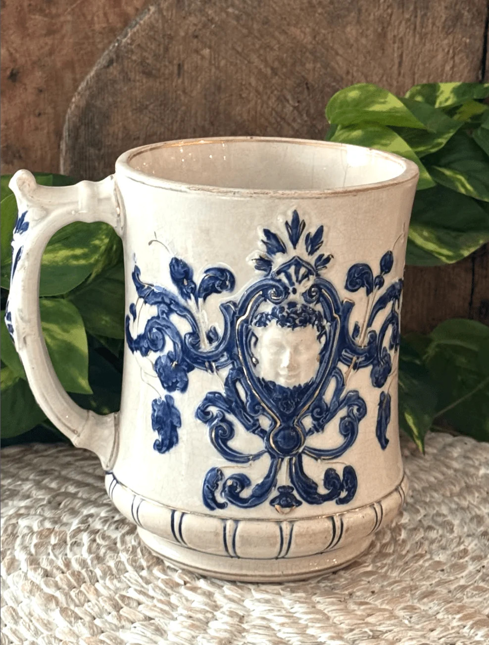 Antique Swedish Blue & White Cameo Pitcher