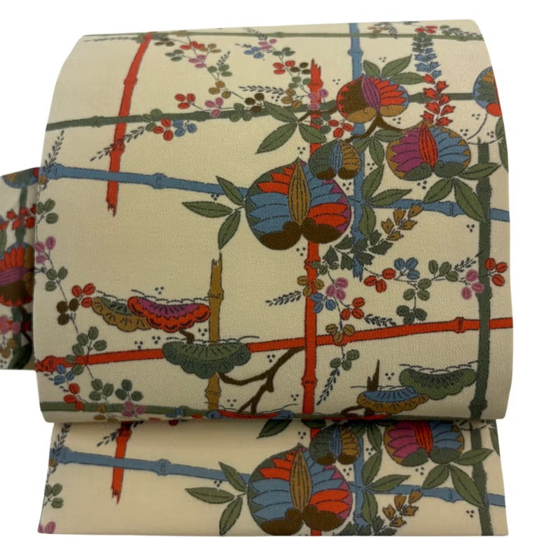 JAPANESE KIMONO BELT NAGOYA OBI BEIGE PURE SILK D7355