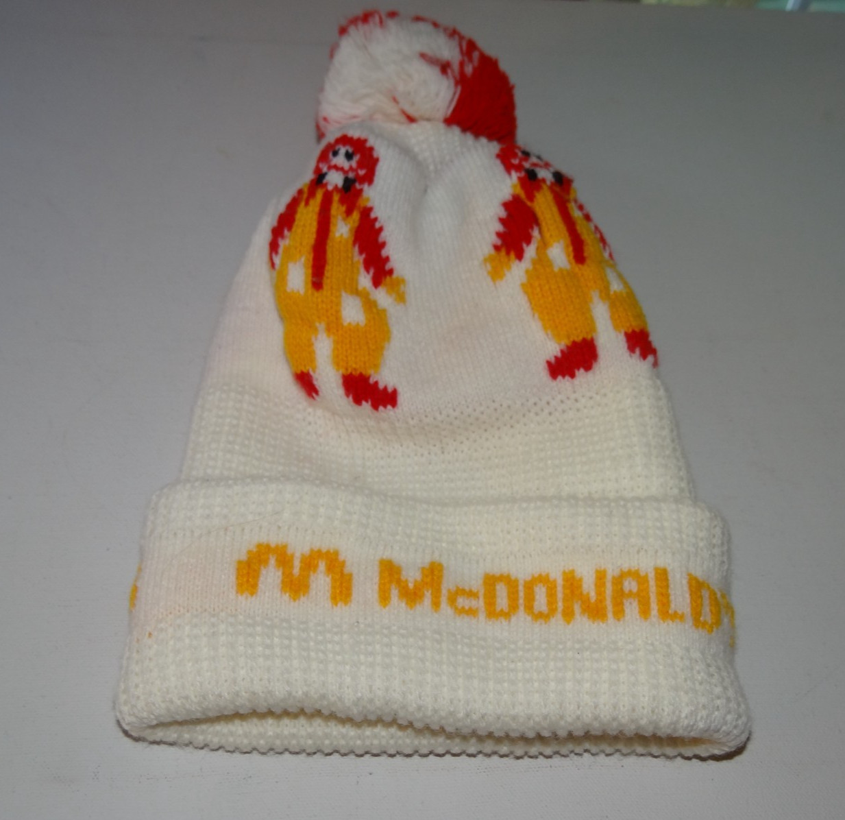 Vintage 1982 McDonald\'s knit RONALD MCDONALD winter hat K-Products pom pom RARE