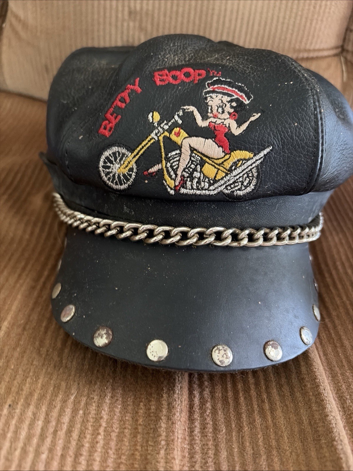 VTG *Betty Boop* Blk Leather Harley Davidson Cap