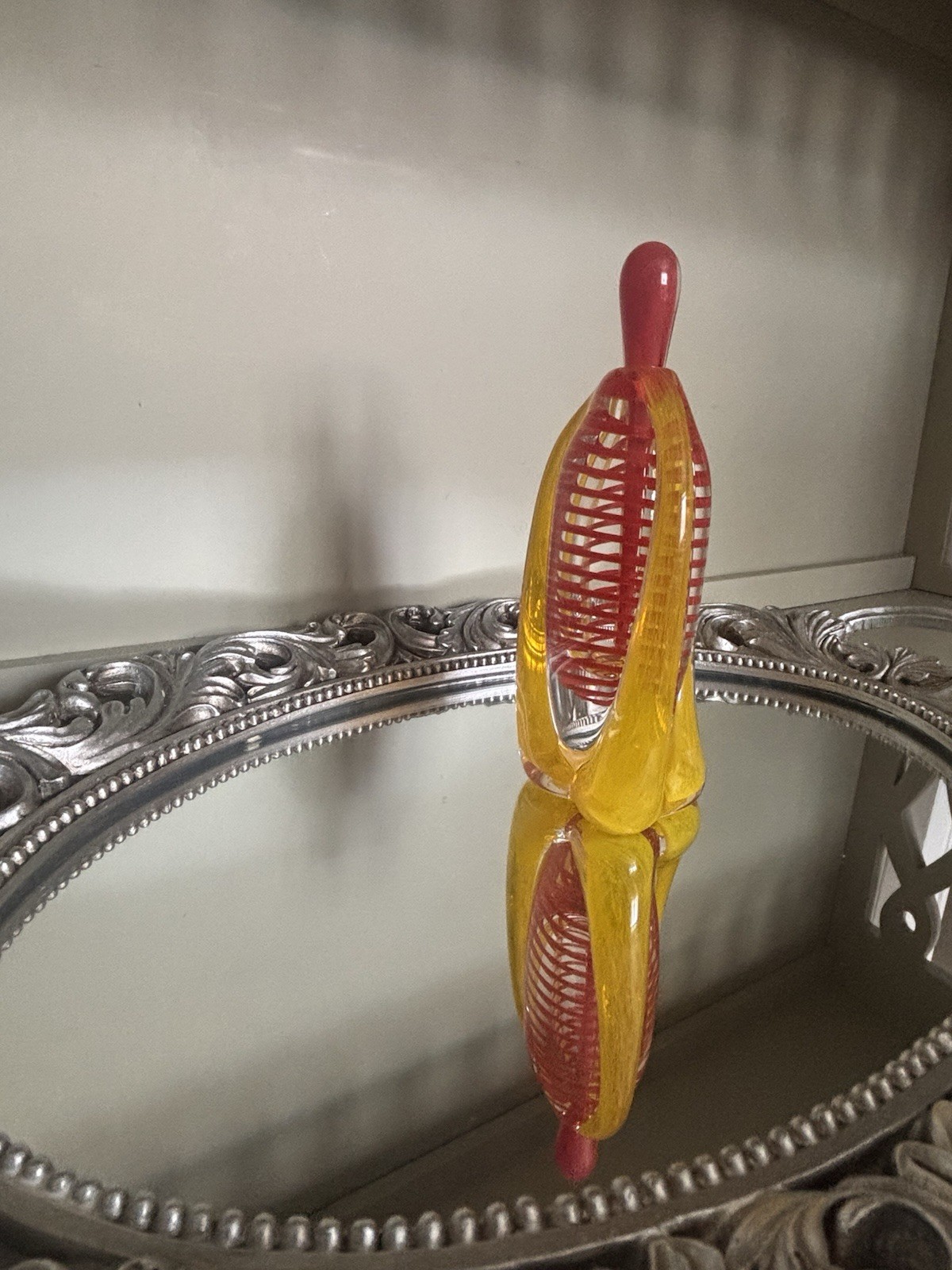 Michael David & Kit Karbler Signed Art Glass Perfume Bottle Red Yellow Studio