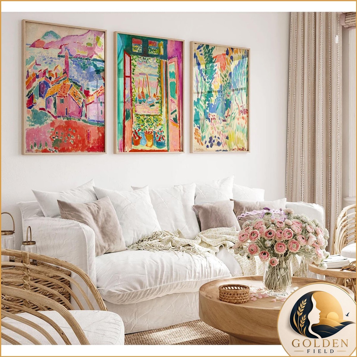 Pennclys Henri Matisse Prints - D 24x36 Set of 3 for Bedroom Living Room