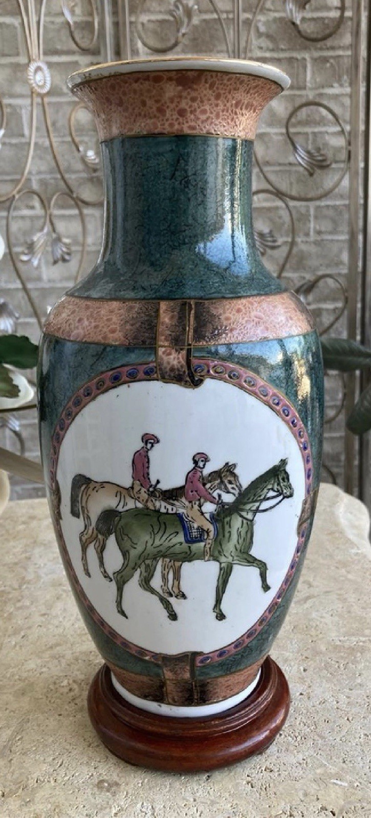 Vintage 1980s WBI Equestrian Ceramic Vase
