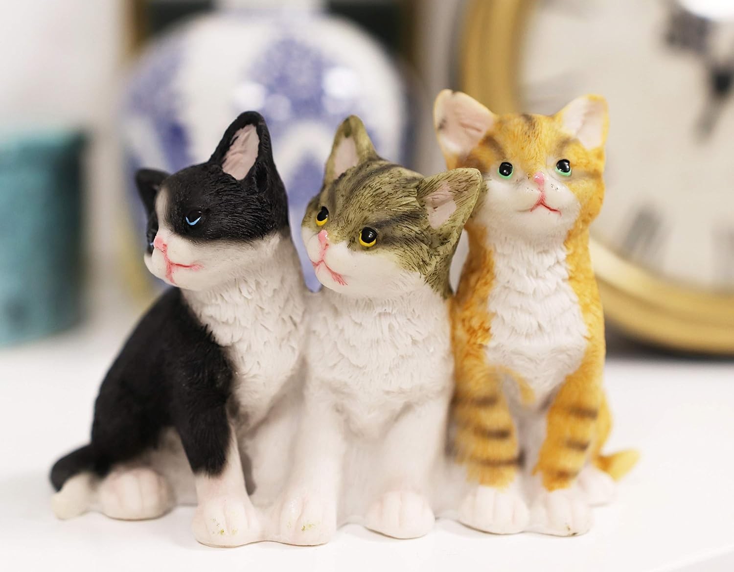 Ebros Lifelike Trio Colorful Shorthair Feline Kittens Cats Sitting Side by Side