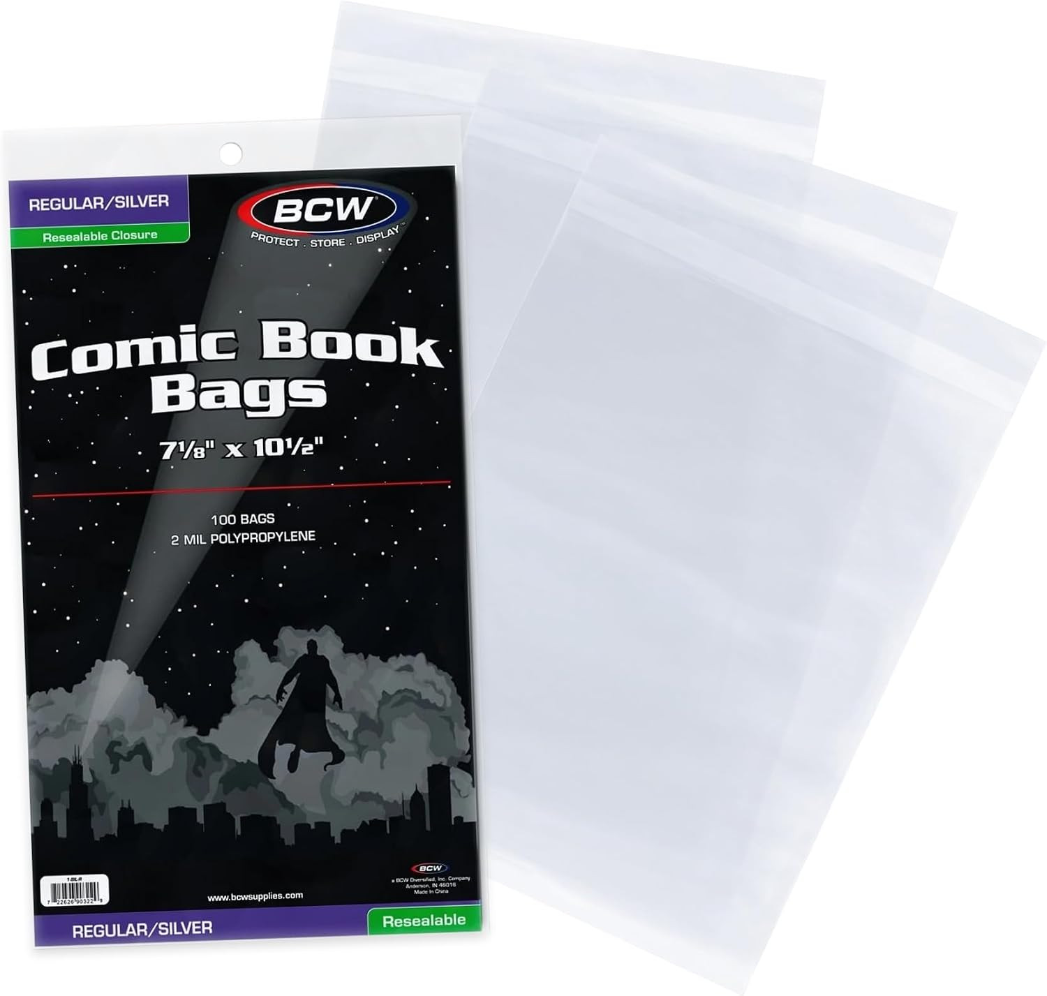 Resealable Silver Age Comic Bags, Acid-Free, 7 1/8 X 10 1/2, 100 Count