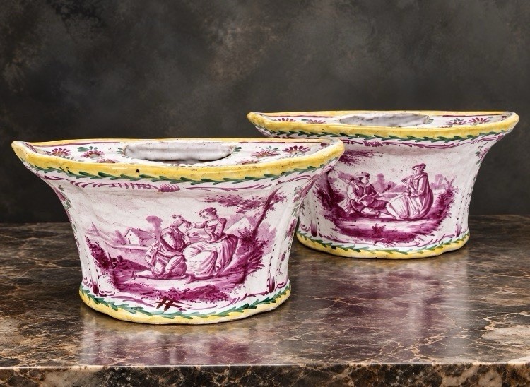 PAIR OF ANTIQUE FRENCH BOUGH POTS / FLOWER BRICKS 19th Century