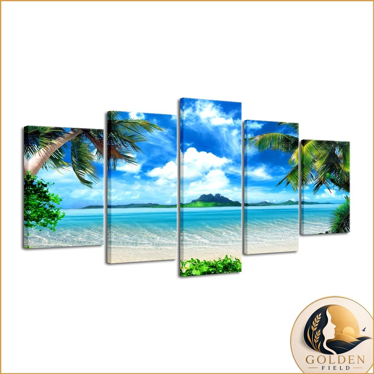 Pyradecor 5 Piece Blue Sea Beach Canvas Prints Extra Large for Living Room