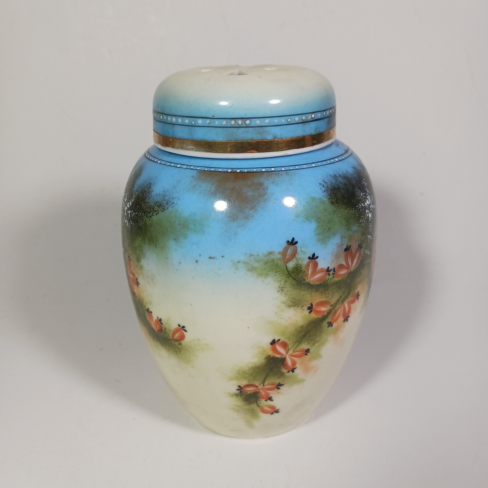 Vtg Japanese Ginger Jar Cherry Blossoms Gold Trim Hand Painted Porcelain Nippon