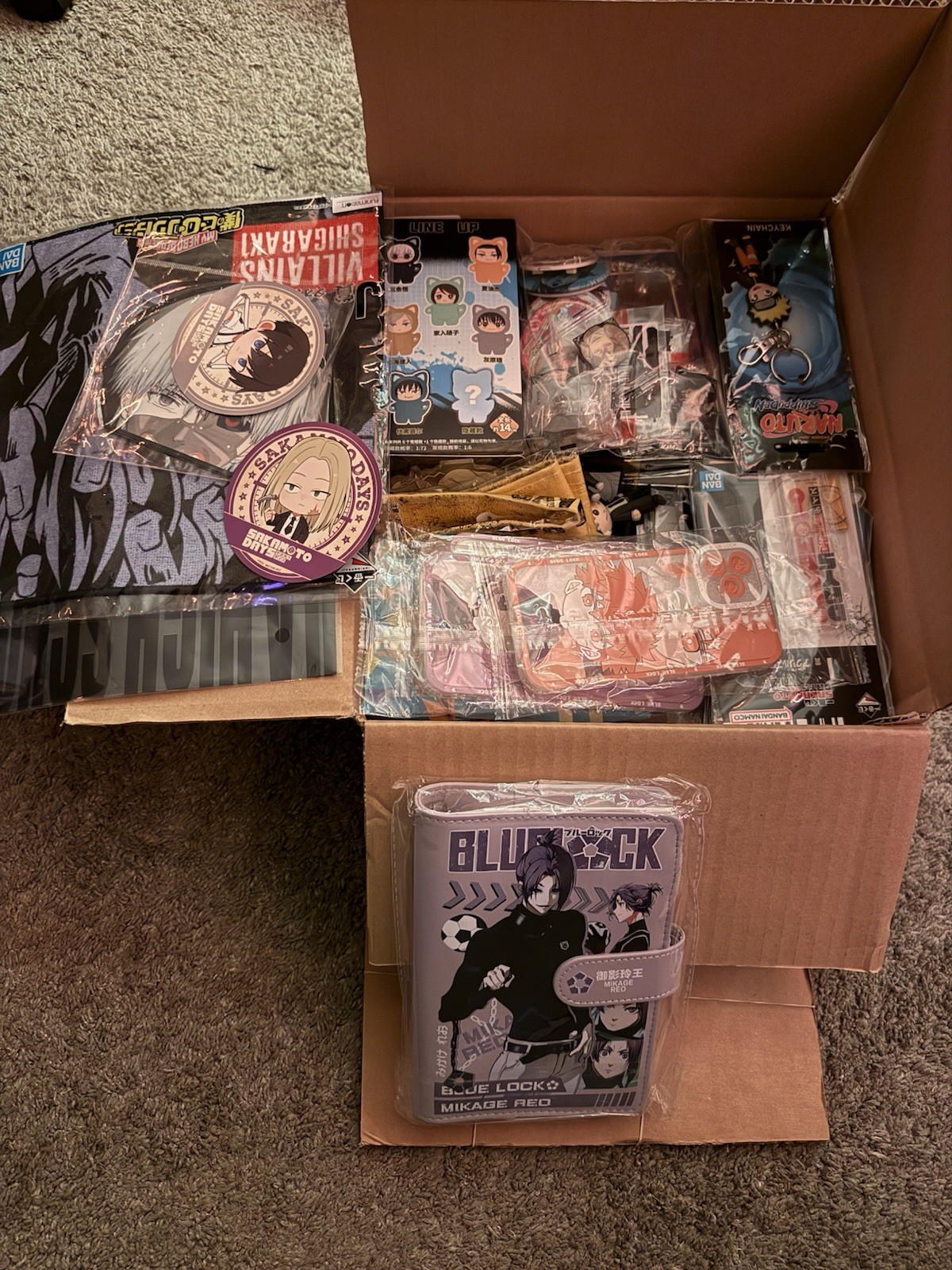 100+ Item anime merch bundle with pins, keychains, and other collectibles