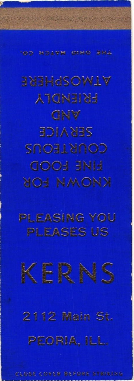 Kerns Peoria IL Vintage Matchbook Cover 1970s Restaurant