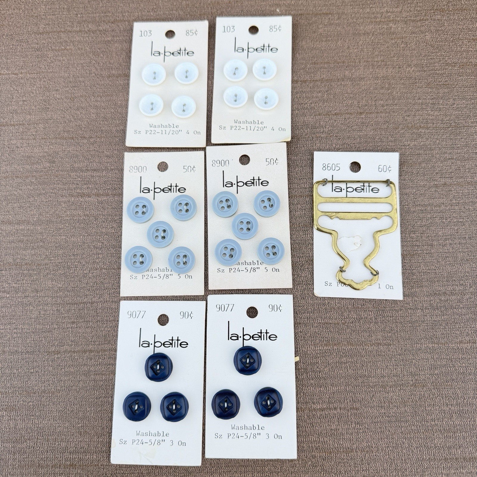 Vintage La Petite Lansing Sewing Buttons Lot 7 Cards 24 Buttons & Buckle NOS