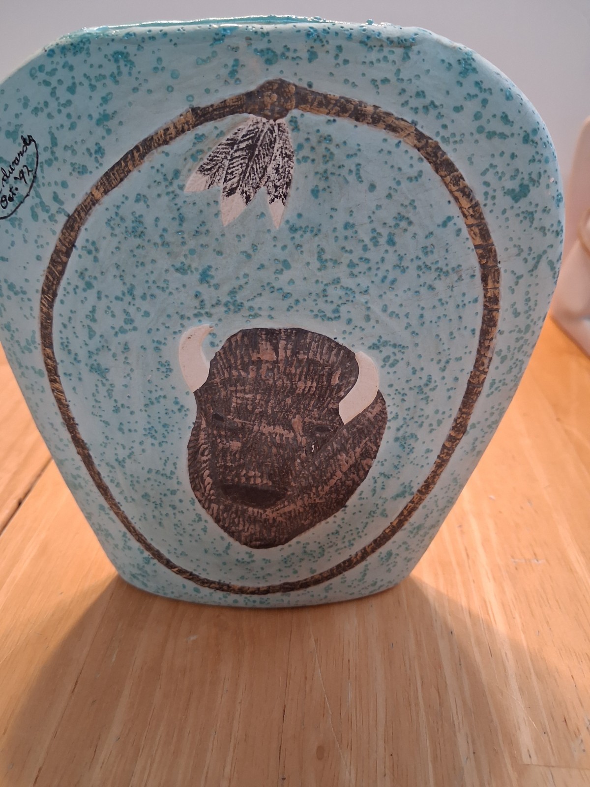 Vintage Native American Art Vase Signed P.T.E Edwards Oct 92, 6.25