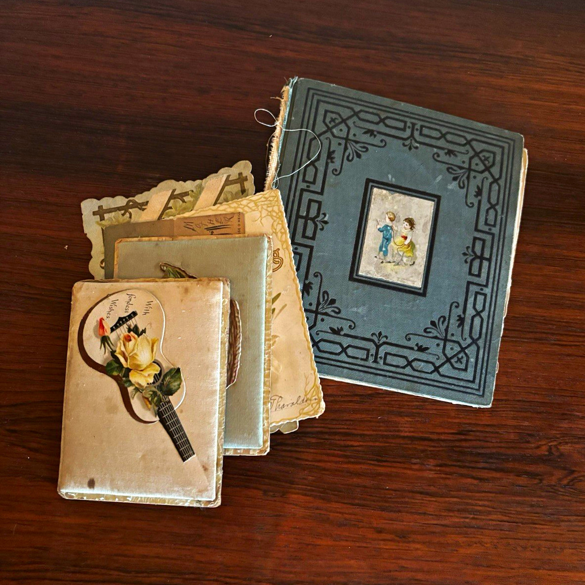 Antique Victorian Scrapbook Album with Advertising Trade Cards & Ephemera