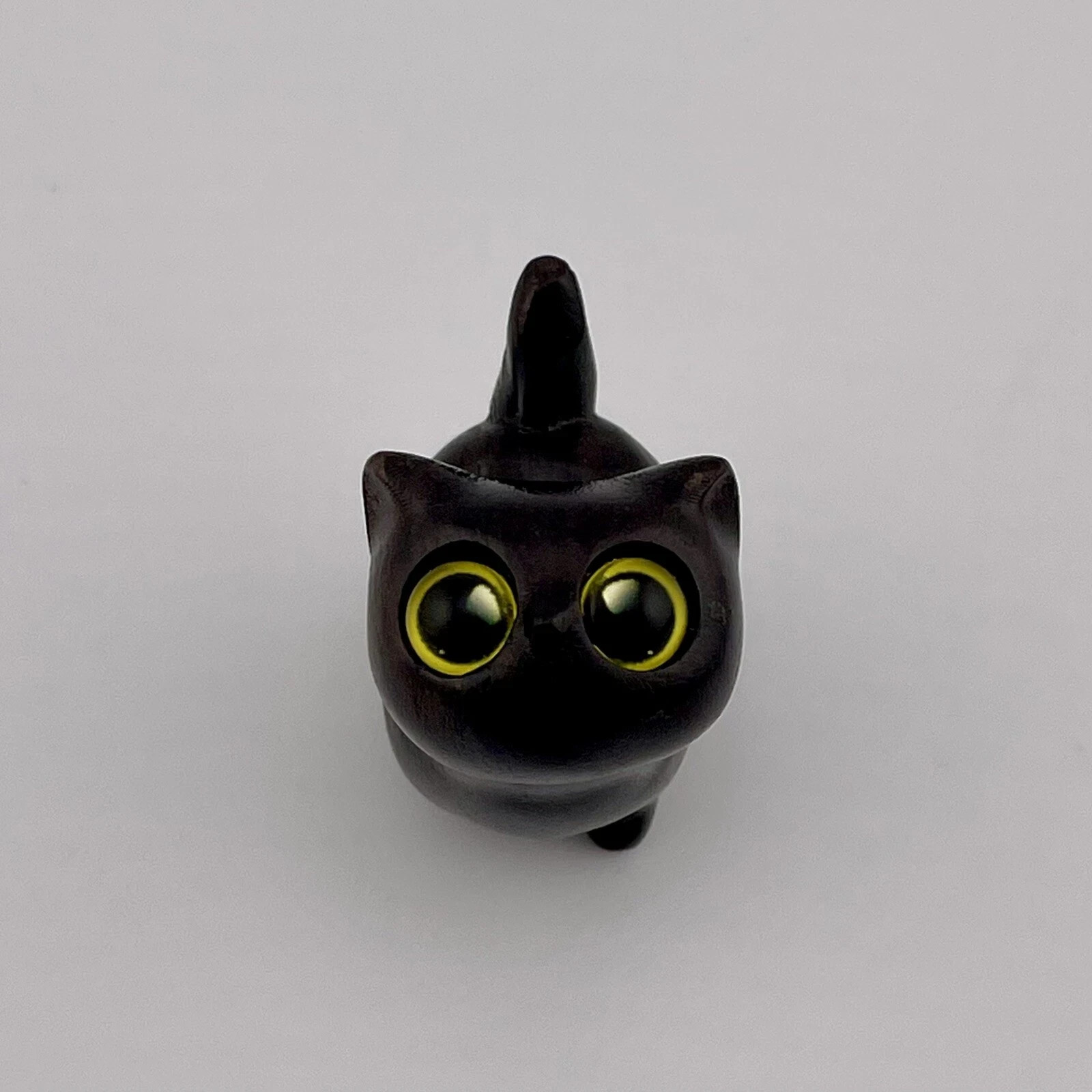 Adorable Tiny Black Wood Cat With Yellow Eyes Desk