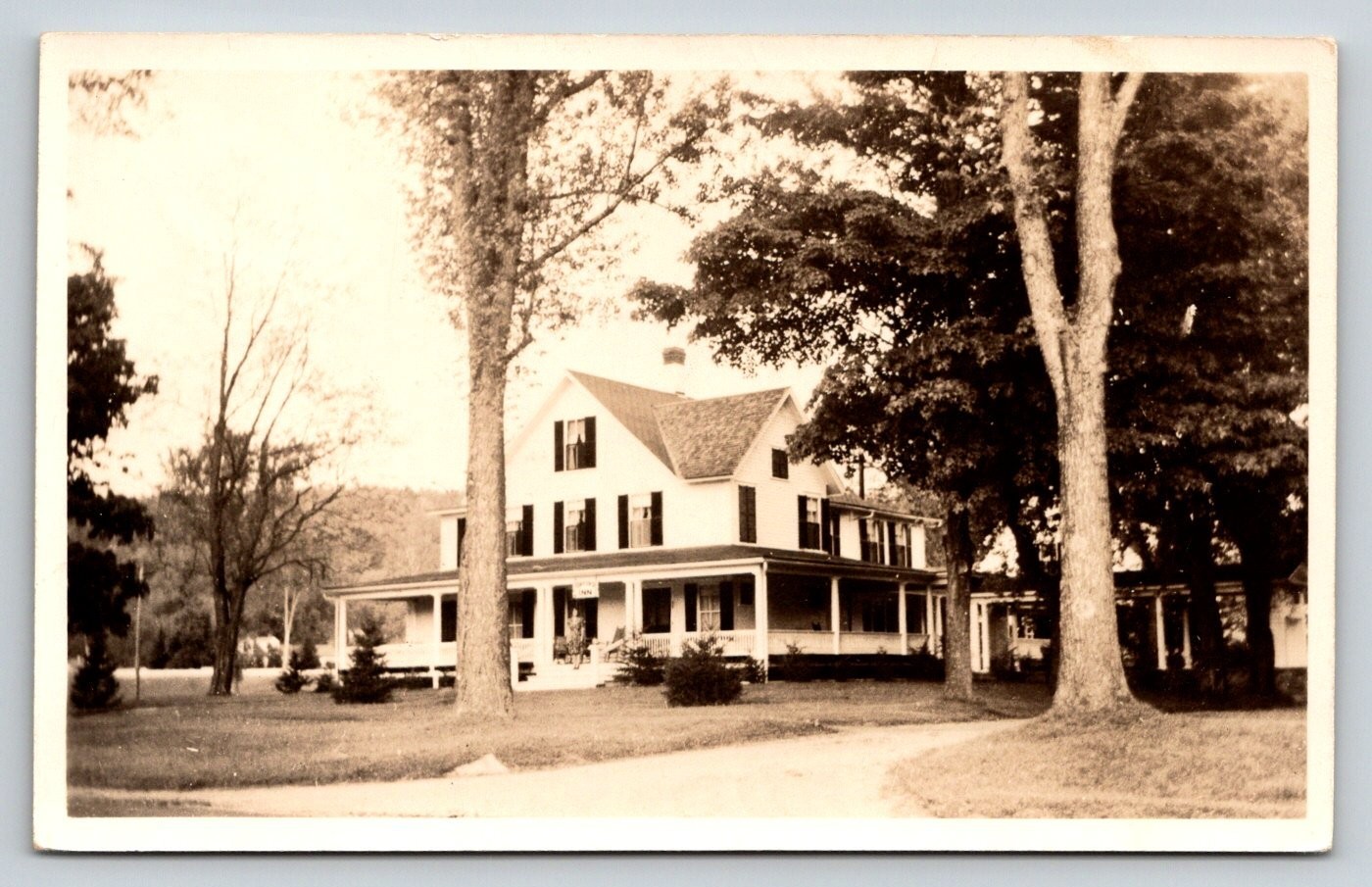 Vintage RPPC Large House Wrap Around Porch Trees Real Photo Postcard c1910s